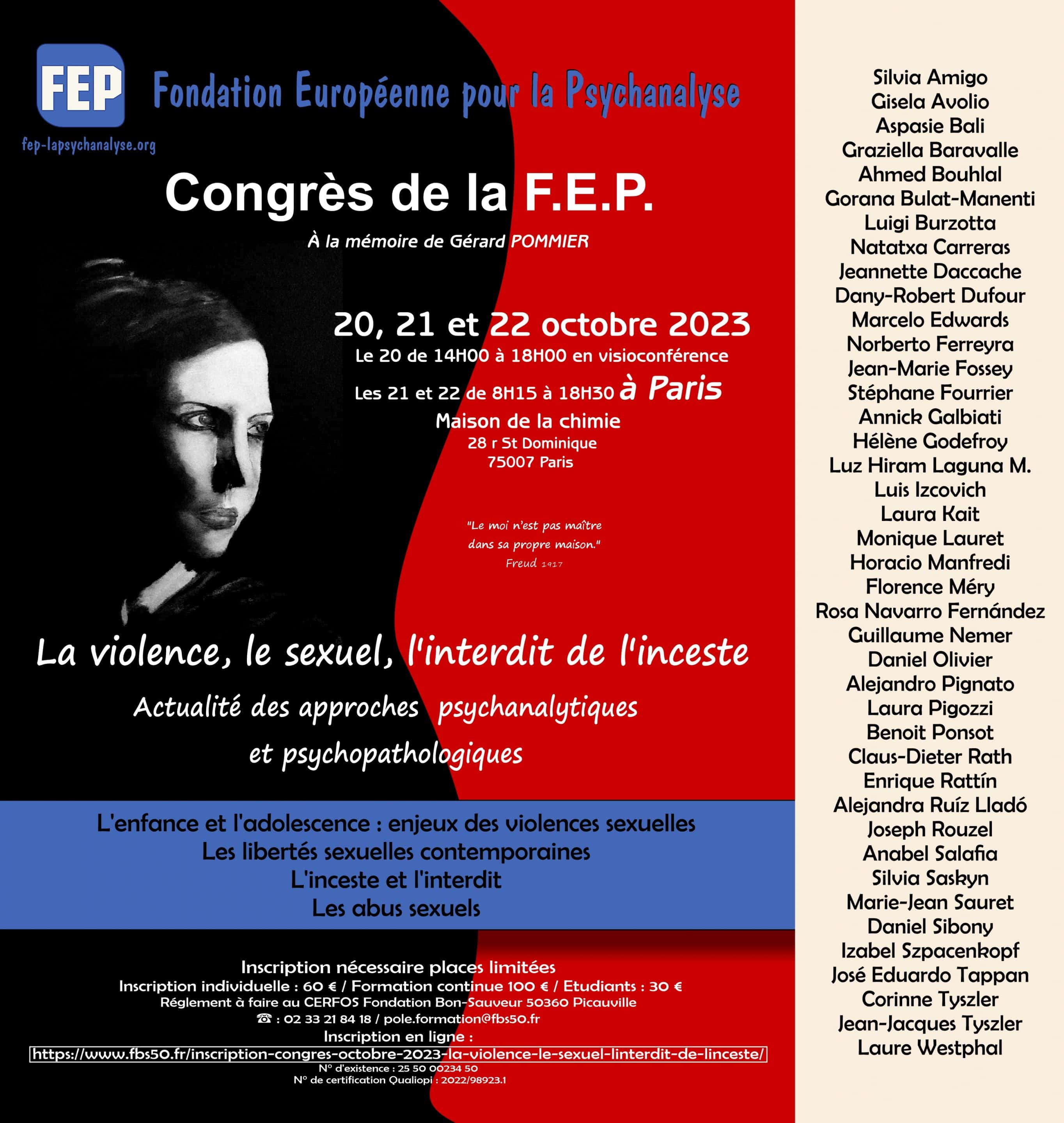 Congrès de la FEP 20, 21, 22 octobre 2023 - La violence, le sexuel, l'interdit de l'inceste